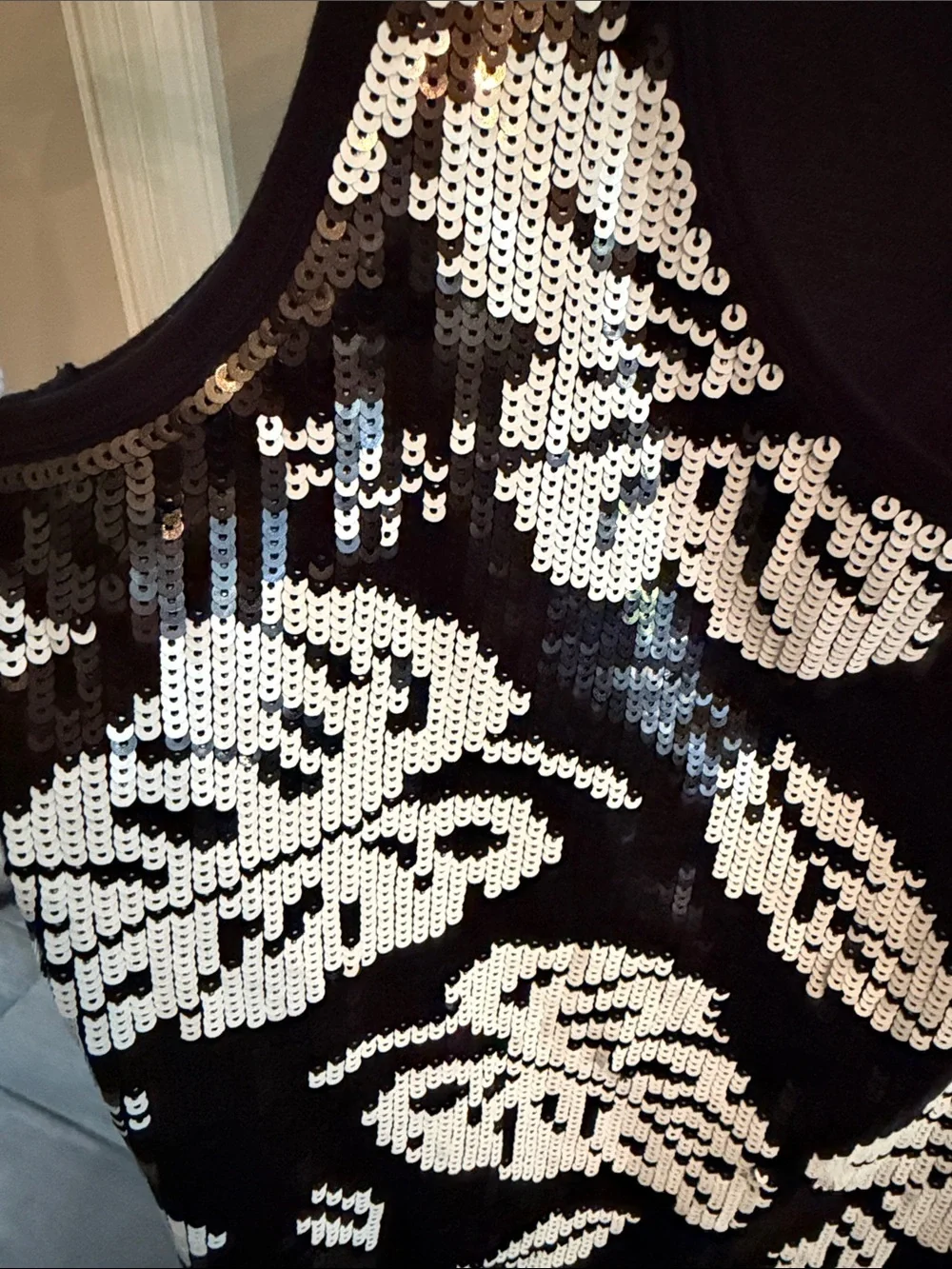 Michael Kors Black and White Sequin Floral Tank